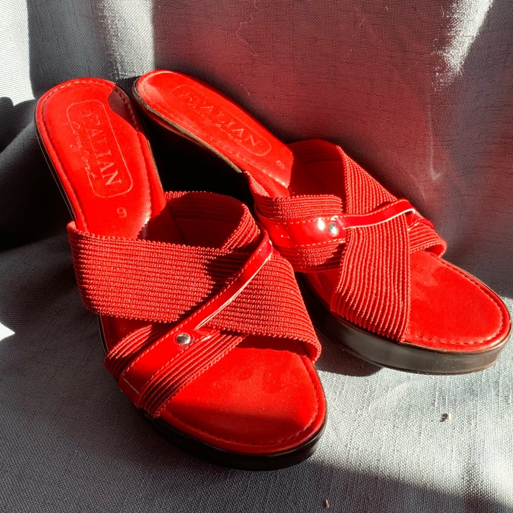 Italian red wedge sandal size 9